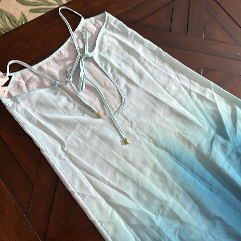 NWT LA BLANCA Turquoise Ombré Oasis Back-Tie Side-Slit Cover-Up Dress - Picture 4 of 4